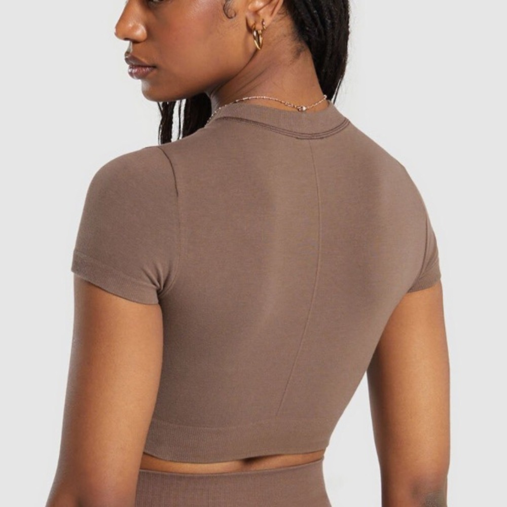 Gym Shark cotton seamless crop top in soft brown xs - Picture 2 of 9